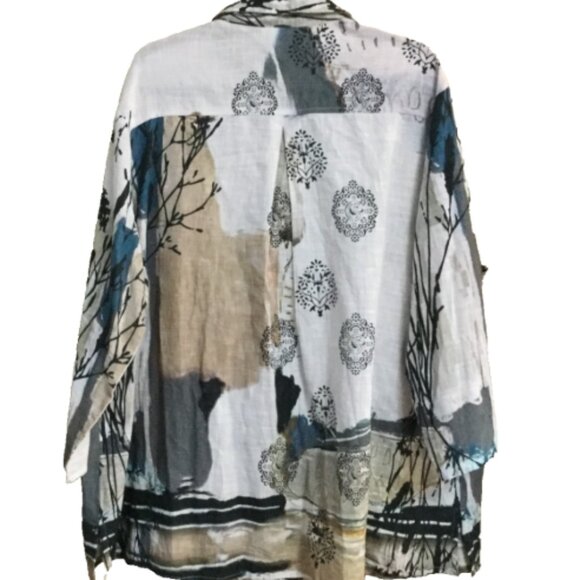 Parsley & Sage Women Plus Size 3X Top Blouse Tunic Button Front Pockets Tan Blue - Picture 3 of 6